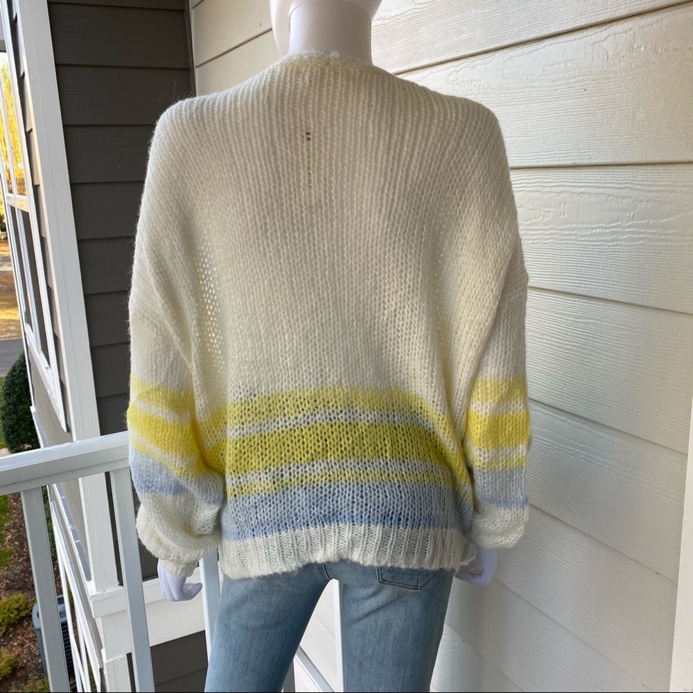 ANTHROPOLOGIE Florence Yellow and Blue Stripe Cardigan - Picture 3 of 6